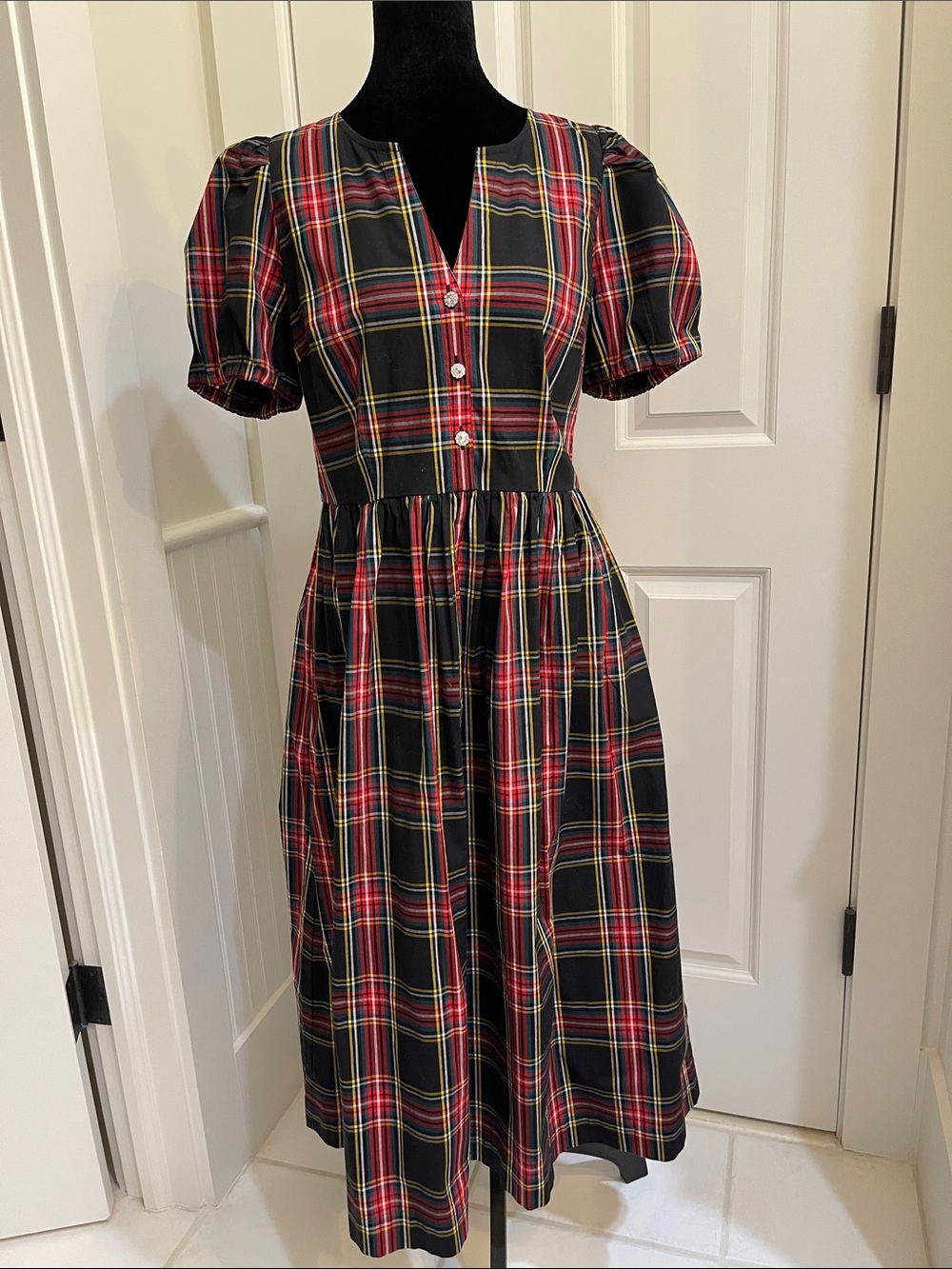 J. Crew Black & Red Plaid Midi Dress Size 8 Like New
